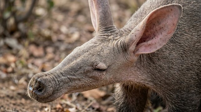 Close-up of an Aardvarks Head and Large Ears in Natural Habitat.