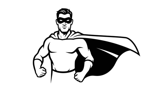 A cartoon superhero with a cape and mask standing confidently in a powerful pose.