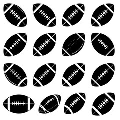 Fototapeta premium Monochrome footballs arranged in a grid, isolated on white