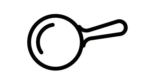A simple line drawing of a frying pan with a handle on a white background.