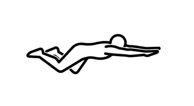 Simple black line drawing of a person swimming on their back in a relaxed pose.