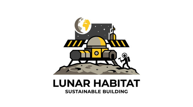 Lunar Habitat Symbol with Astronaut and Moon