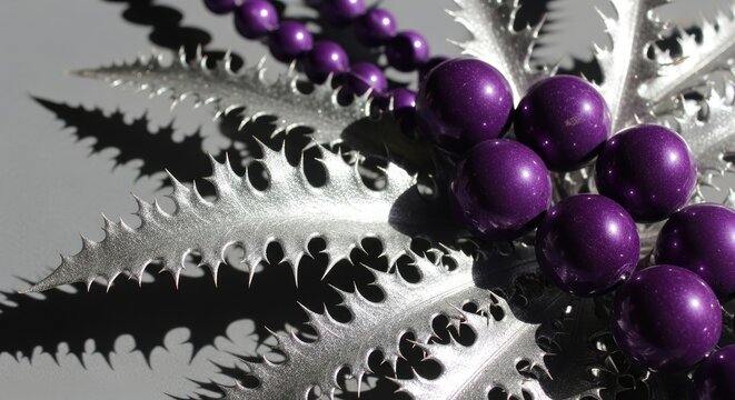Elegant callicarpa berries and ferns in a dramatic black and white composition