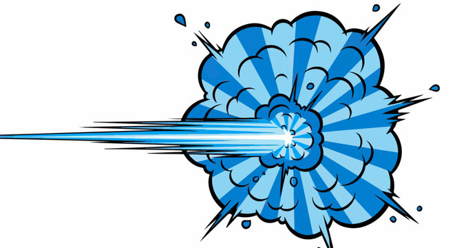 Ilustra&ccedil;&atilde;o vetorial de uma explos&atilde;o de energia azul em estilo de quadrinhos com efeito de impacto e feixe de luz sobre fundo branco isolado.