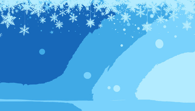 Abstrakter blauer Winterhintergrund mit stilisierten Schneeflocken und Pinselstrichen f&uuml;r festliche Weihnachtsgr&uuml;&szlig;e und saisonale Designs.