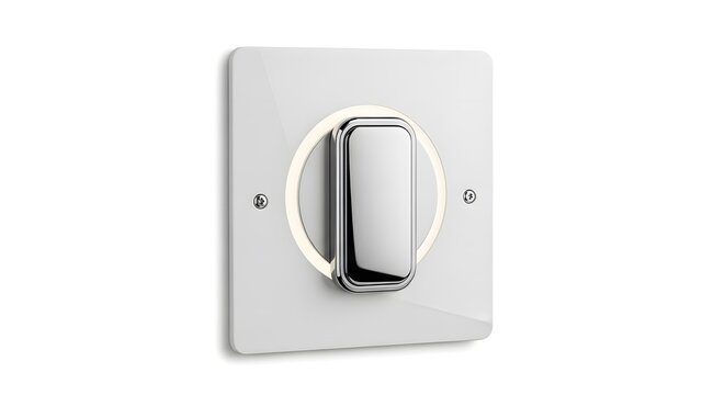 White square wall plate with silver toggle switch and circular ring