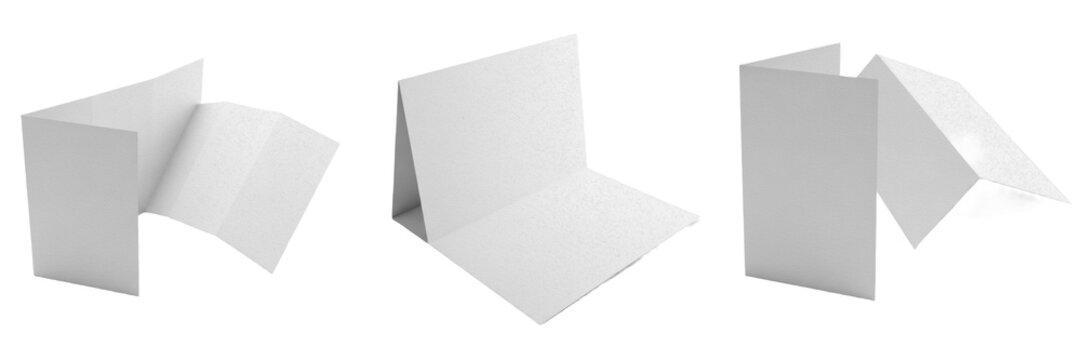 Brochure Folded with Blank Panels Isolated on White Background, Trifold Mockup, Folleto Plegado, Brochure Pli&eacute;e, 折叠手册, Pamphlet, Marketing Leaflet