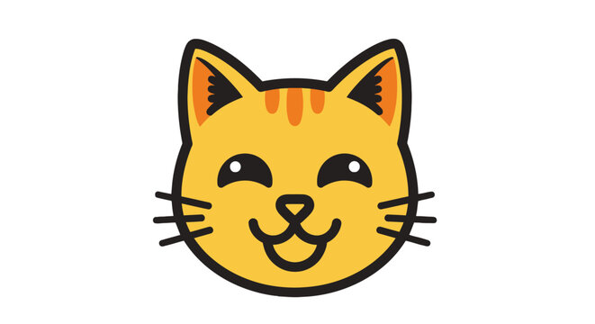 Urocza ilustracja wektorowa przedstawiająca uśmiechniętą głowę rudego kota z charakterystycznymi paskami na czole, idealna jako ikona lub logo.