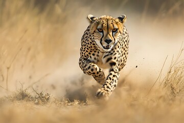 Naklejka premium Cheetah in Full Stride - A Display of Speed and Agility.