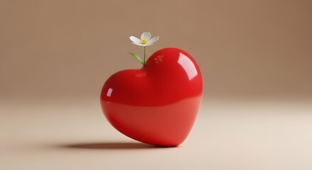 Obraz premium A glossy red heart with a delicate white feather symbol of love and lightness