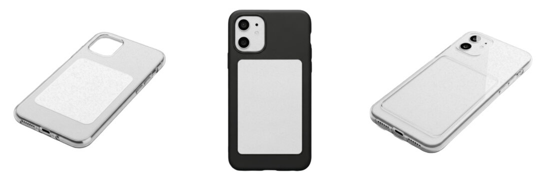 Phone Case with Empty Design Space Isolated on White Background, Funda de Tel&eacute;fono, Coque de T&eacute;l&eacute;phone, 手机壳, Protective Polymer Cover, Smartphone Accessory Mockup, Mobile Shell