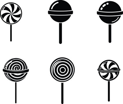 six different types of lollipops on white background