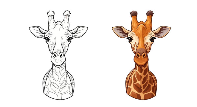 Giraffe Head Sketch and Realistic Portrait Comparison