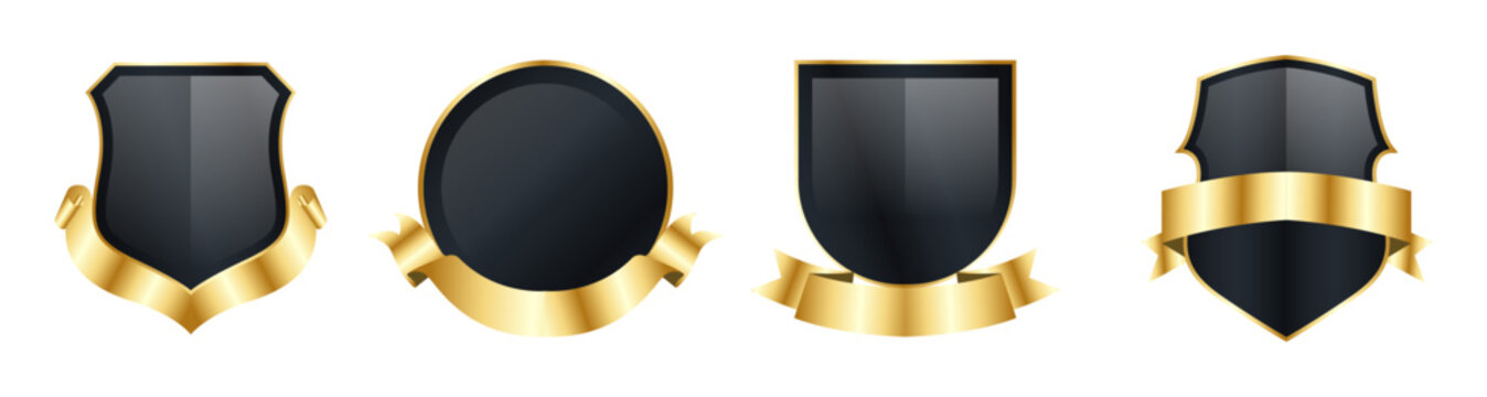 Black gold label badges design set. Golden retro frame with black. empty vintage frame. Simple golden luxury vintage design. Blank mockup of retro gold frame. isolated vector illustration