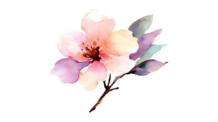 Obraz premium A watercolor painting of a pink flower with a green leaf