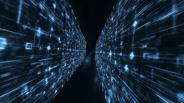 Abstract blue digital grid pattern on dark background technology concept