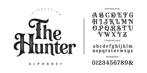 The Hunter victorian blackletter serif font with ornate flourishes for vintage label and brewery branding © Kiki
