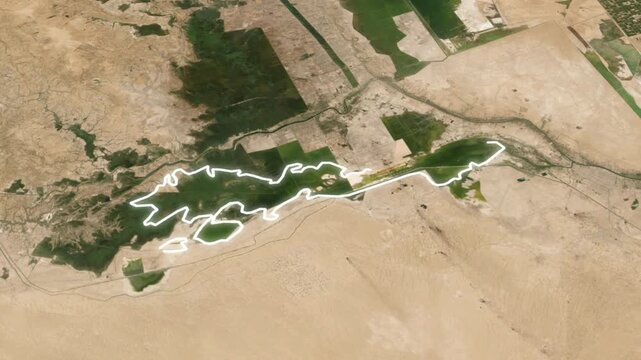 Animated map of Lake Hammar located in the southern region of Iraq
