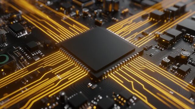 Technological Core: A detailed shot of a central processing unit (CPU), highlighting the intricate network of circuits that power today's advanced technology.