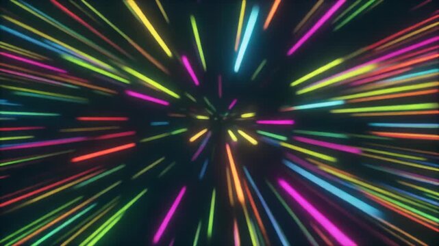 Cosmic Spectrum: A vibrant display of multicolored light streaks, radiating outward, evoking a sense of speed and the vastness of the cosmos.