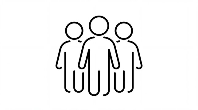 Black outline icon depicting a group of three people standing together in a simple line drawing