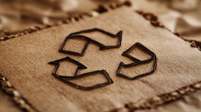 Recycling symbol on cardboard, sustainable packaging, close-up