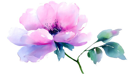 Obraz premium A watercolor painting of a pink flower with a green stem