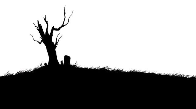 A tree stump is on a hillside