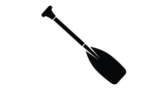 A black silhouette of a canoe or kayak paddle against white