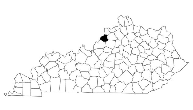 Map of oldham County in Kentucky state on white background. single County map highlighted by black colour on Kentucky map. UNITED STATES, US