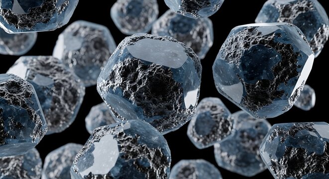 Abstract Floating Crystal Formation on Black Background