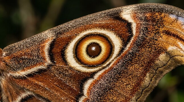 Extreme Close Up of Giant Silkmoth Wing Eye Spot Pattern.
