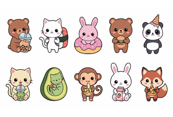 Obraz premium Farm animals in kawaii style with pastel colors, perfect for children illustration.