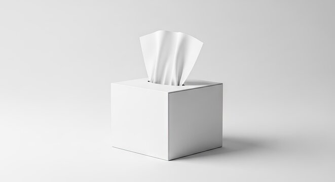 Clean white tissue box with emerging tissues on a minimalist background
