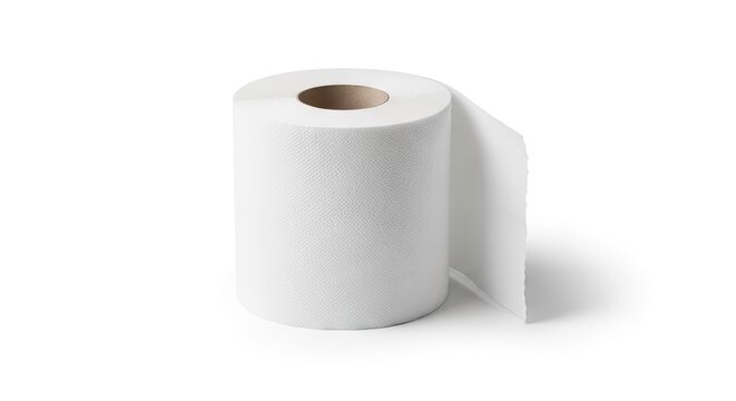 Clean white toilet paper roll isolated on a bright white background