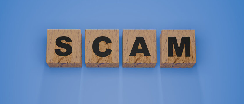Scam Awareness Concept Displayed with Wooden Letter Blocks Representing Fraud Prevention Consumer Protection Financial Security and Risk Education
