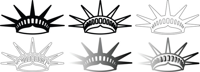 Statue of liberty crown vector illustration featuring various stroke and fill styles © md