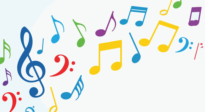 Colorful music notes floating freely.
