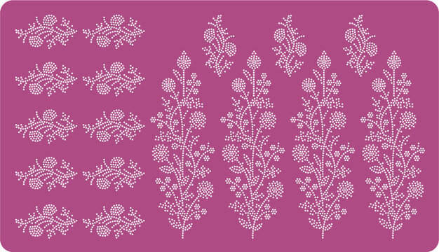 Rhinestone Floral Butta Pattern, Crystal Repeating Motif Design for Textile and Garment Decoration