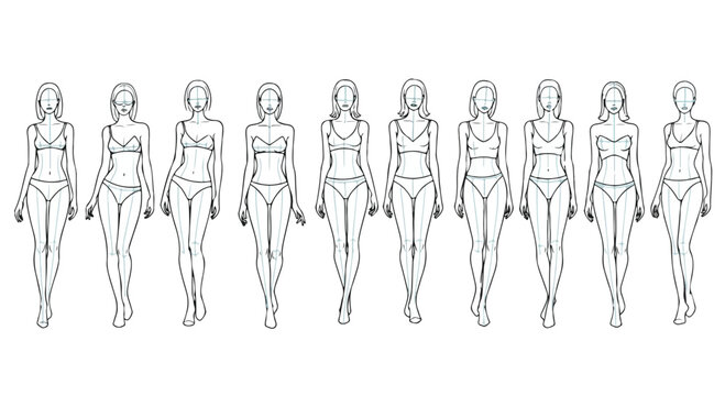 Set of 10 Female Body Types Line Art Vector