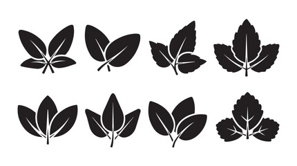 Obraz premium Collection of Black Silhouette Plant Leaves on White Background
