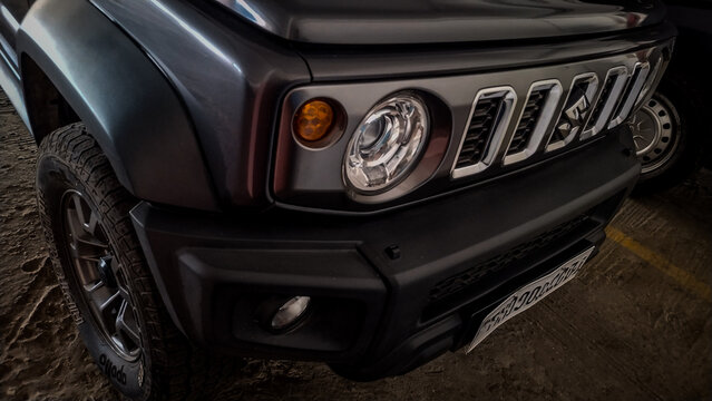 Maruthi Suzuki car model Jimny., front view.  Maruti Suzuki India Limited is the Indian subsidiary of Japanese automaker Suzuki Motor Corporation. It is the largest automobile manufacturer in India.