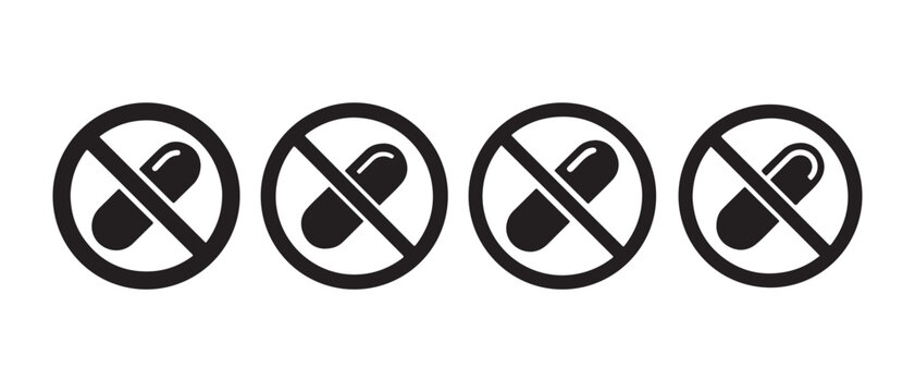 No Pills Sign, Prohibition Symbol, Warning Icon, Pharmaceutical Ban.