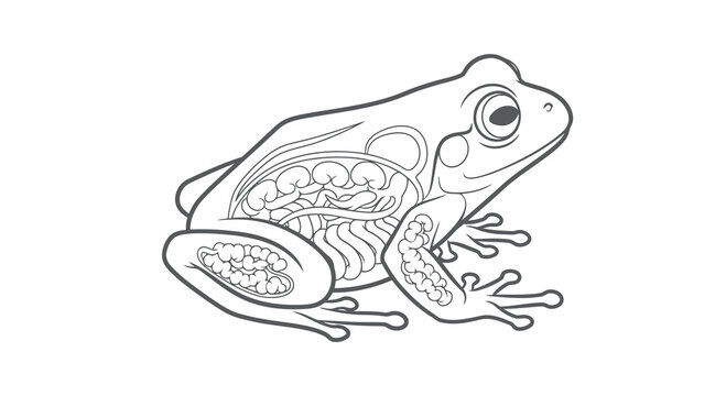 Detailed black and white illustration of a frog with intricate patterns.