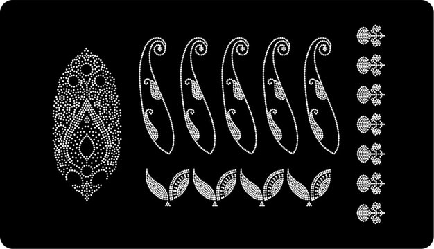 Rhinestone Paisley Elements Set, Crystal Decorative Motifs for Textile and Fashion Design