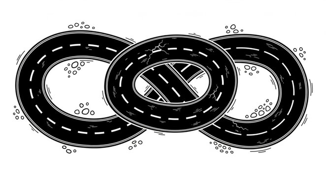 Abstract illustration of three interconnected circular roads.
