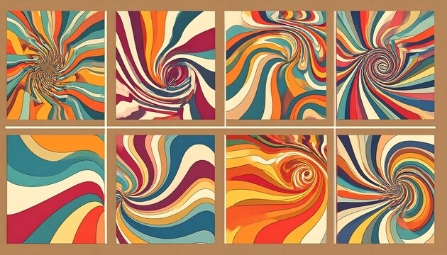 A psychedelic pattern of colorful swirls in a grid of squares