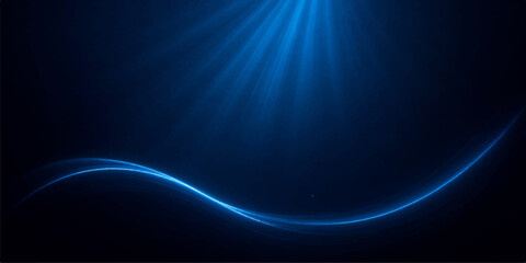 An abstract blue wallpaper design features glowing light waves and energy lines in motion across a dark space background with a starry flash and artistic pattern © MDNUR