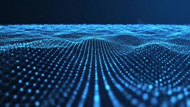 Abstract Blue Digital Wave Particle Network Flowing Background.
