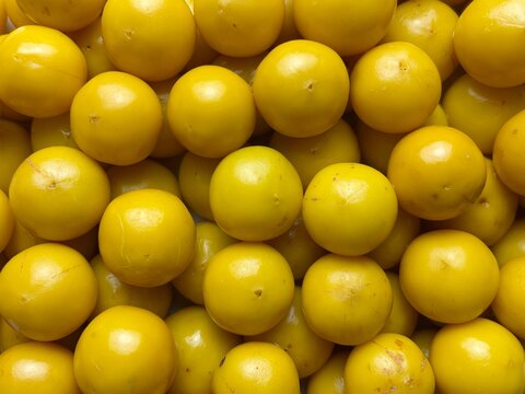 Abundance of Ripe Nanche Fruit (Byrsonima Crassifolia) Full Frame Texture Background
